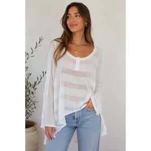 Free People Linen Blend Tunic Top Size XS Knit Boho Coastal Beachy Lagenlook